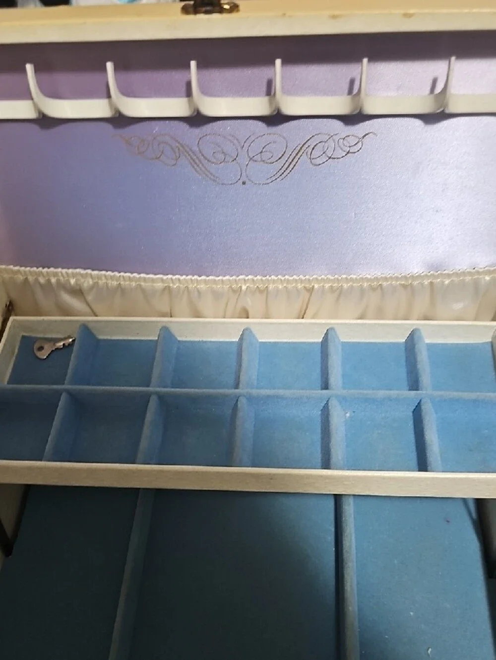 Cream and Blue Jewelry Organizer Box with Multiple Compartments